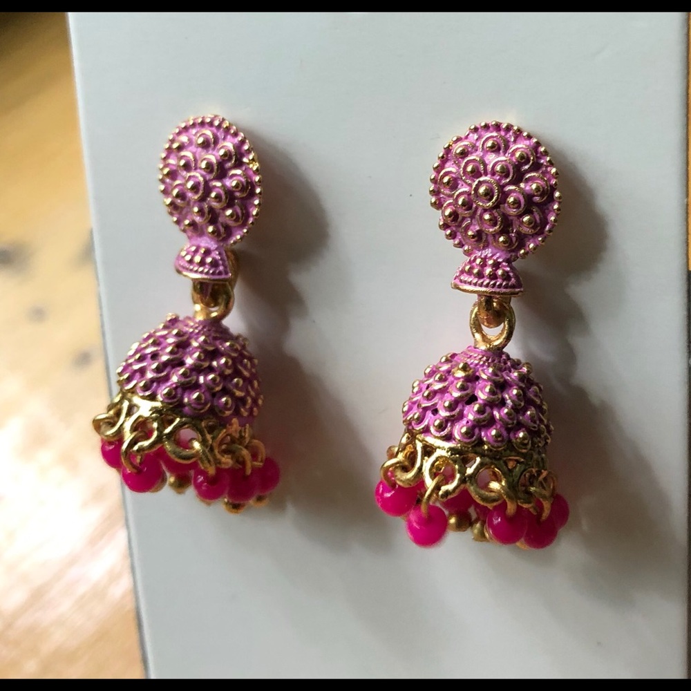 Genuine Indian Earrings- Hot pink, chandelier - Picture 4 of 6